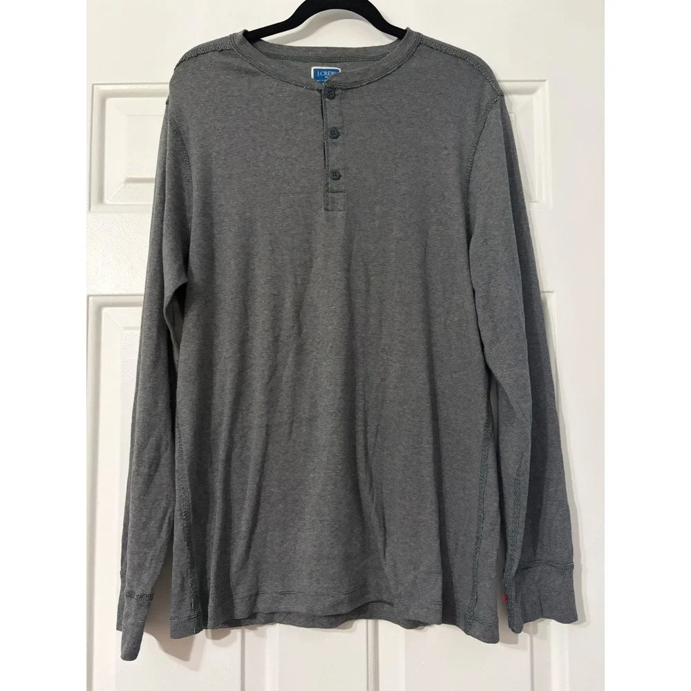 J.Crew || Henley Shirt || XL || Gray Striped Long Sleeve || Cotton Knit